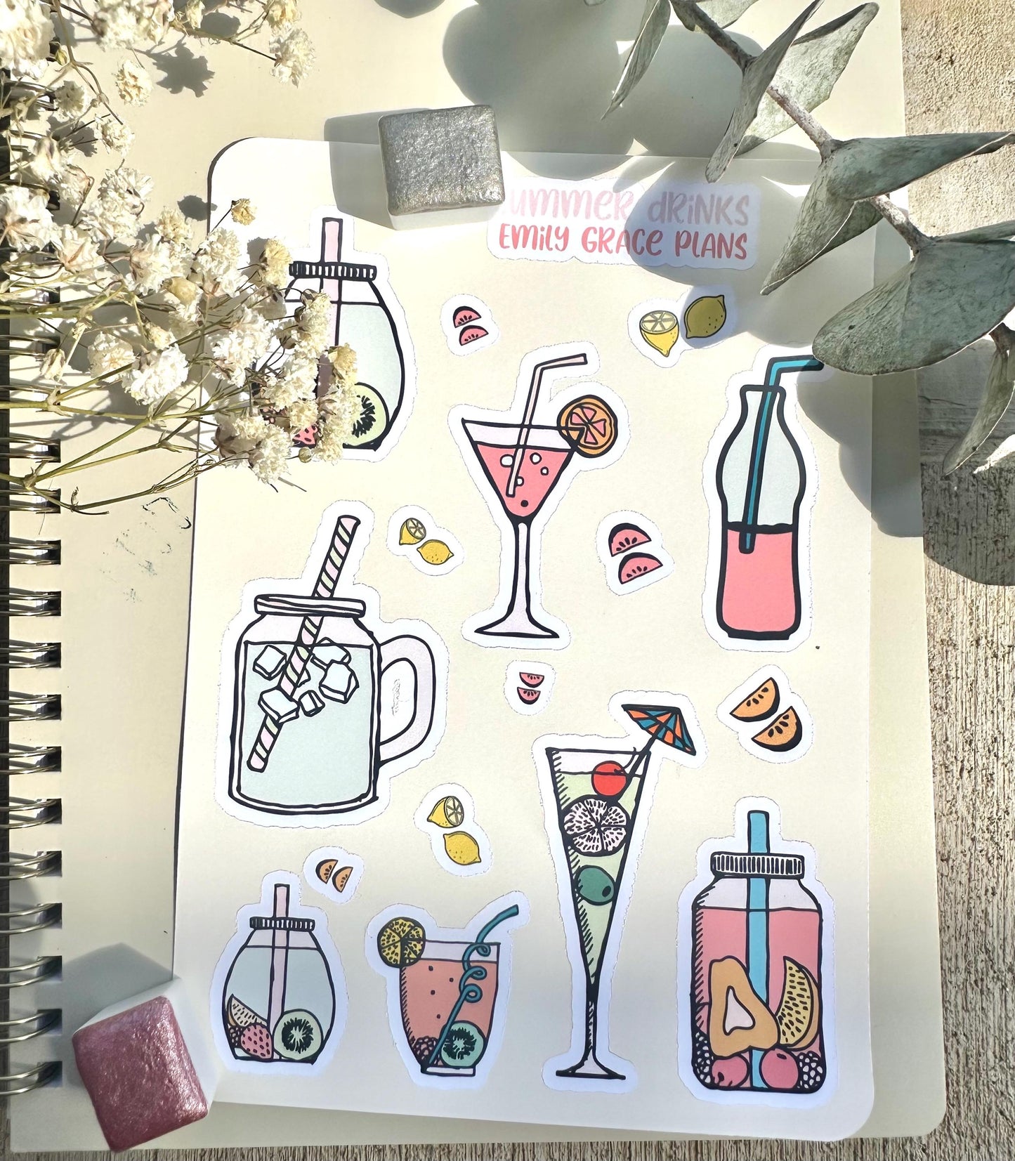 Summer Drinks - Summer Sticker Sheet - Embrace Your Inner Summer Lover! Planner stickers, planner embellishments, florals, bright sticker