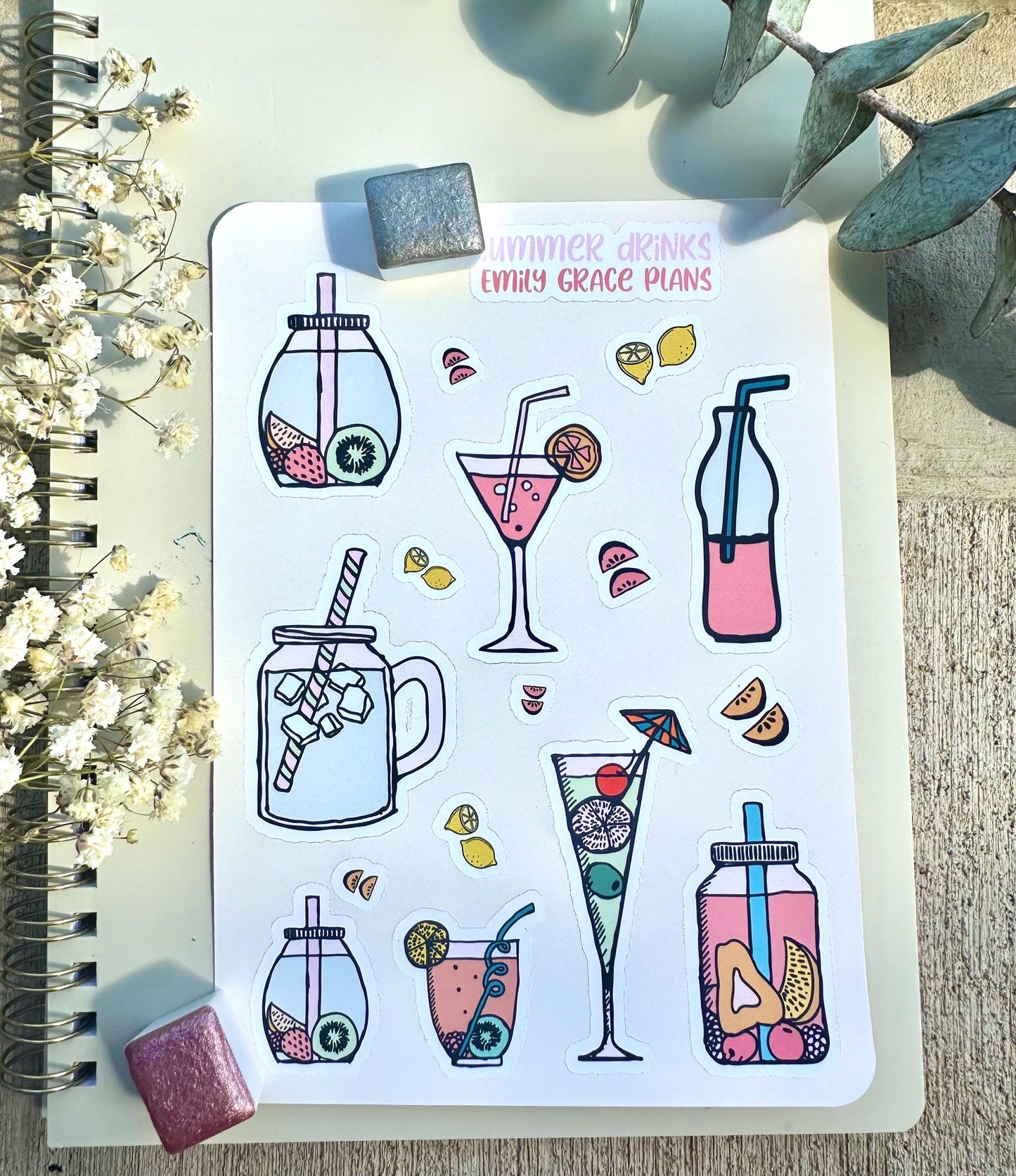 Summer Drinks - Summer Sticker Sheet - Embrace Your Inner Summer Lover! Planner stickers, planner embellishments, florals, bright sticker