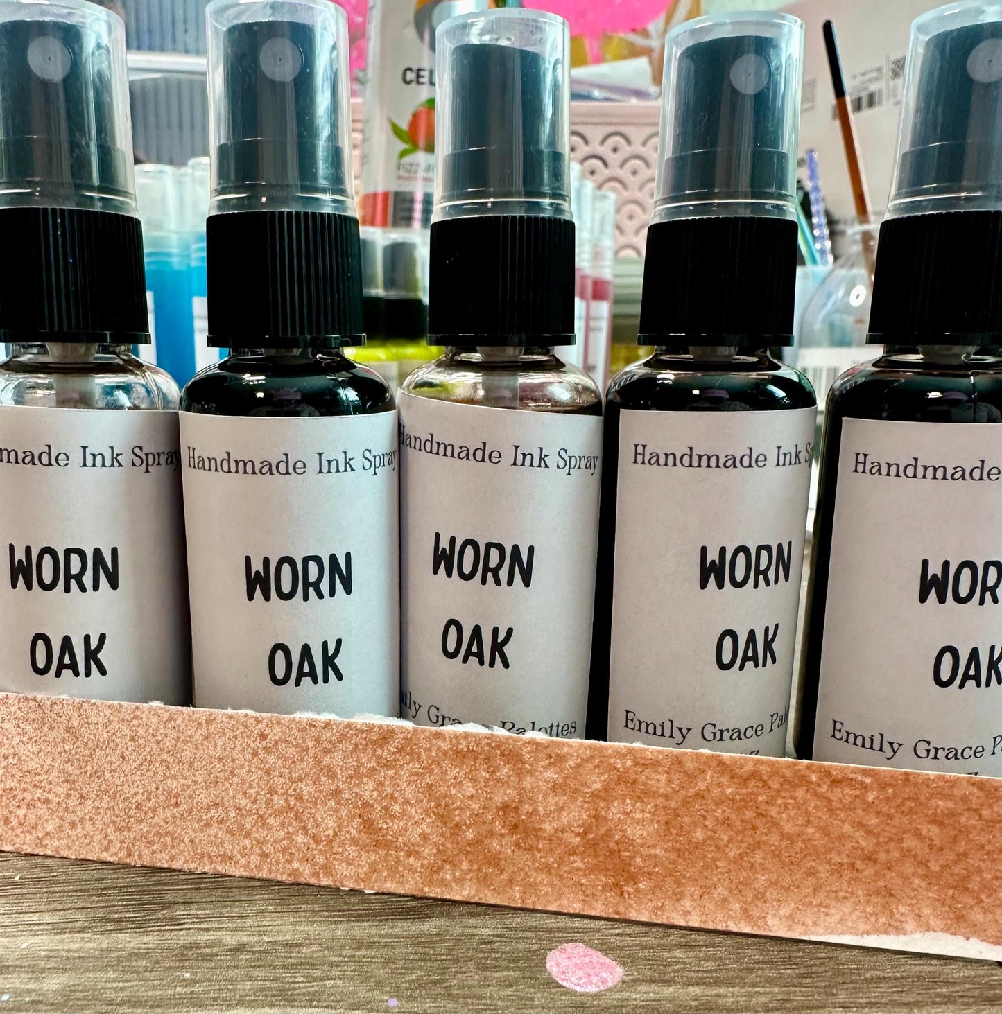 Worn Oak | Shimmer Spray | Handmade Ink | Calligrapby | Stencils | Handmade Cards| Watercolor Art | Colorshift Ink | Shimmer Ink