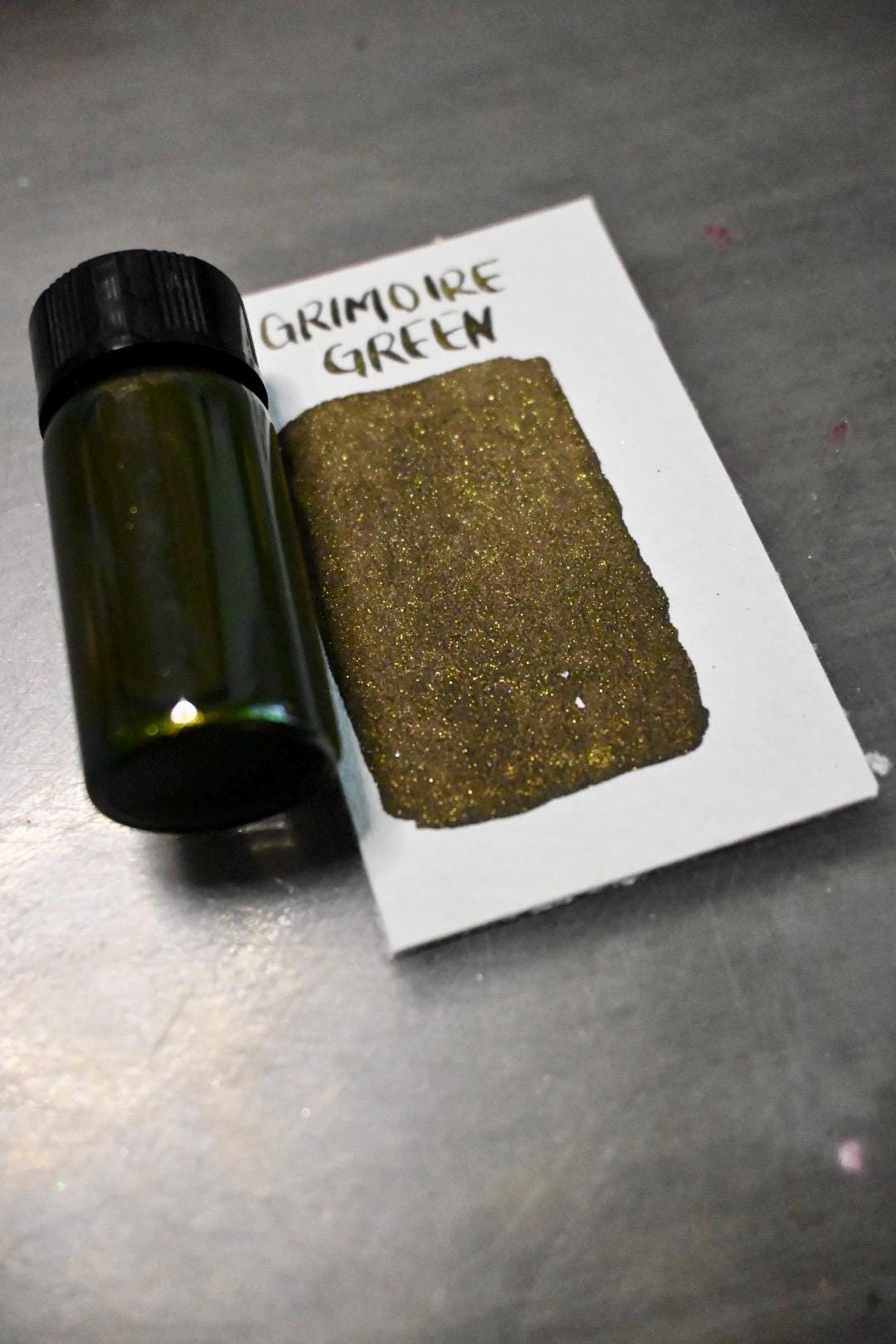 Grimore Green | Dip Pen Ink | Handmade Ink | Calligrapby | Stencils | Handmade Cards| Watercolor | Colorshift Ink | Shimmer Ink | Nib Ink