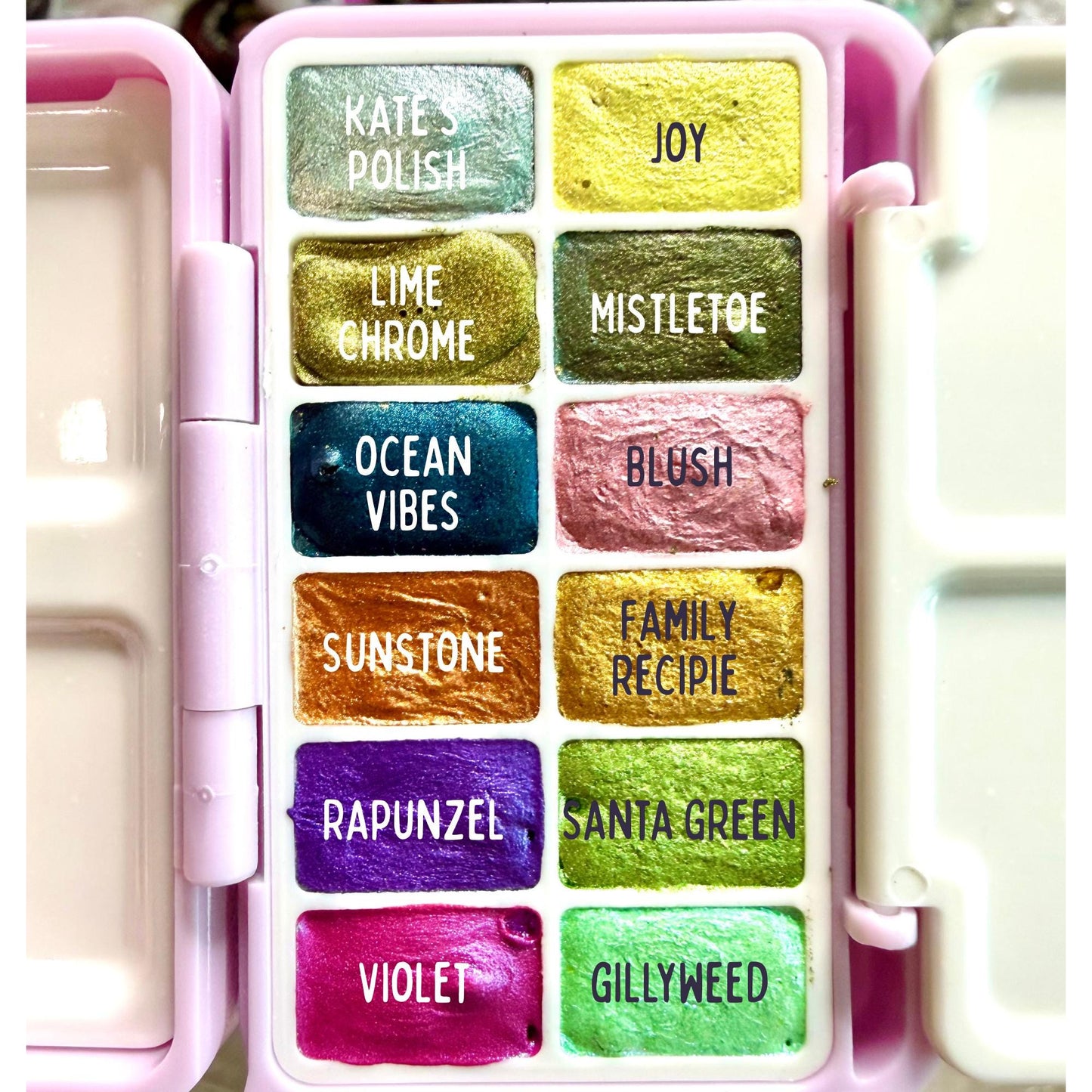 Mini Pocket Watercolor Palette – Handmade Shimmer Paint Set – 12 Mini-Pans – Travel Watercolors – Artist Gift – Metallic Glitter Colors