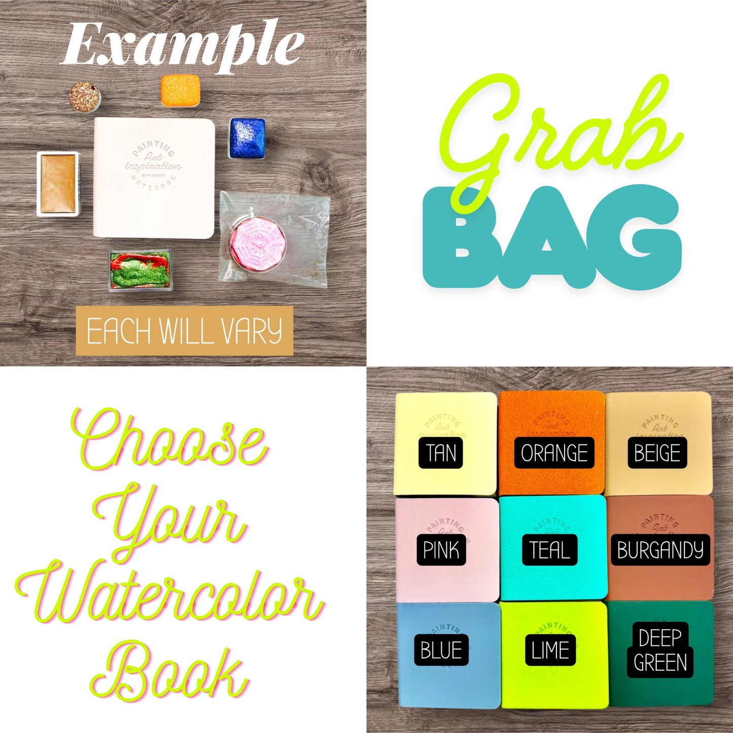 Watercolor Grab Bag – Mystery Art Supply Box – Choose Your Watercolor Book Color – Handmade Paint Surprise Bundle – Artist Gift