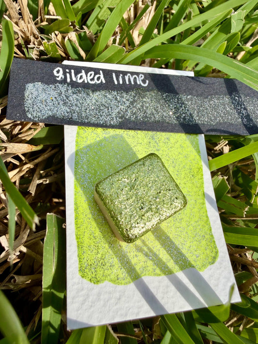 Gilded Lime | Handmade Watercolors | Handmade Paint | Watercolors | Watercolor | Watercolor Artist | Shimmer Watercolors | High Shine Paint
