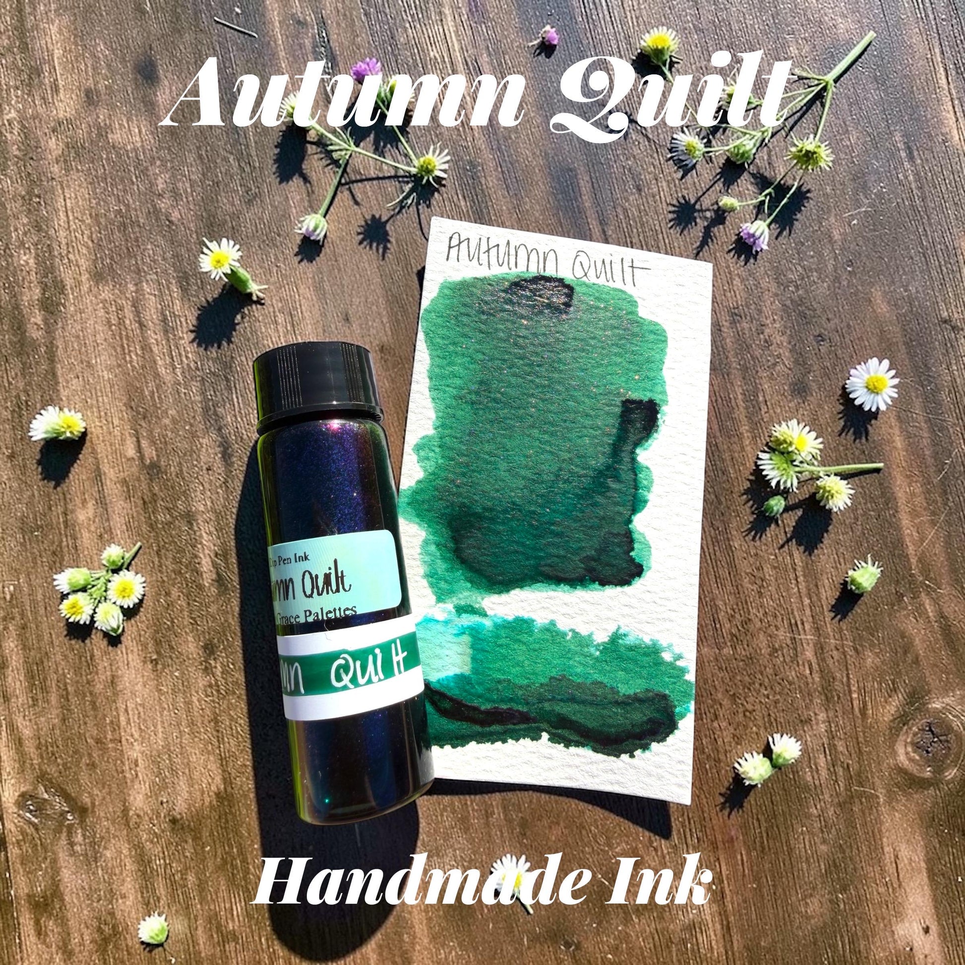 Autumn Quilt | Dip Pen Ink | Handmade Ink | Calligrapby | Stencils | Handmade Cards| Watercolor Art | Colorshift Ink | Shimmer Ink | Nib Ink