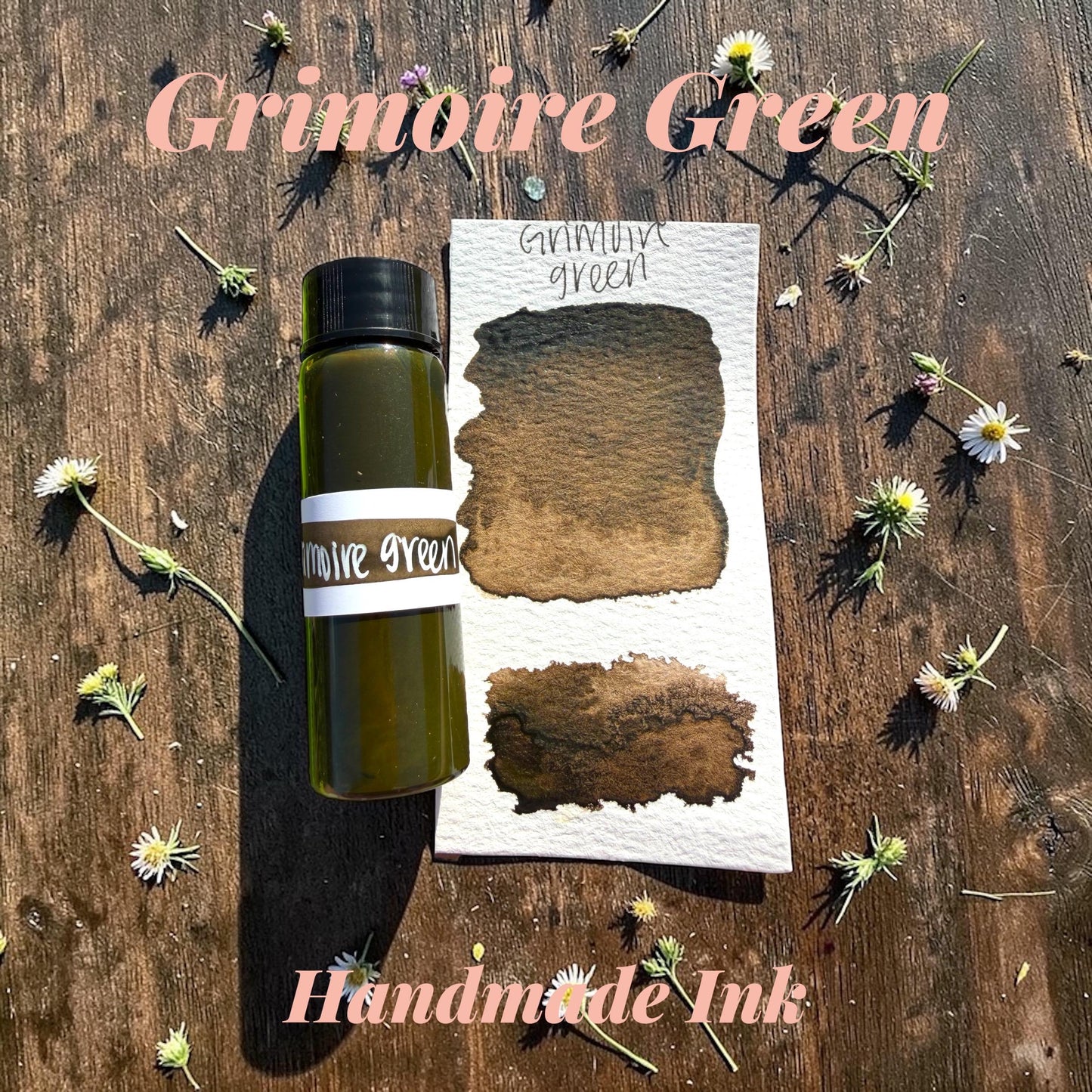 Grimore Green | Dip Pen Ink | Handmade Ink | Calligrapby | Stencils | Handmade Cards| Watercolor | Colorshift Ink | Shimmer Ink | Nib Ink