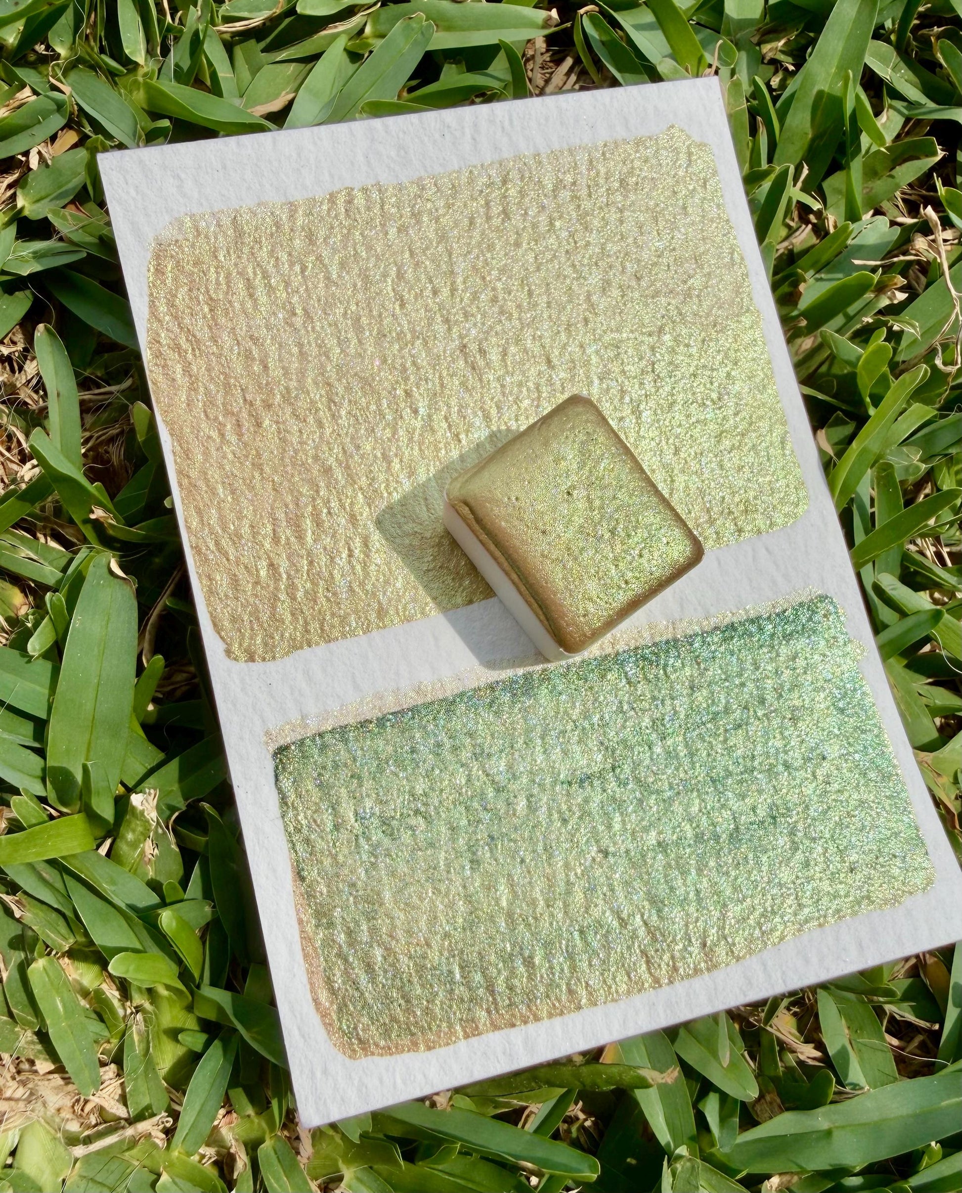 Sun Tax | Handmade Watercolors | Handmade Paint | Watercolors | Watercolor | Handmade Cards | Golden Green Watercolor
