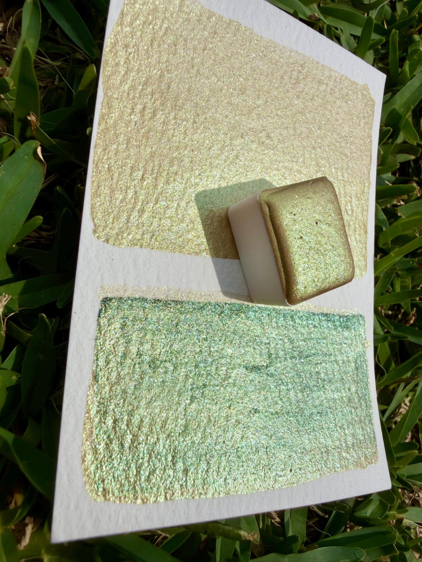 Sun Tax | Handmade Watercolors | Handmade Paint | Watercolors | Watercolor | Handmade Cards | Golden Green Watercolor