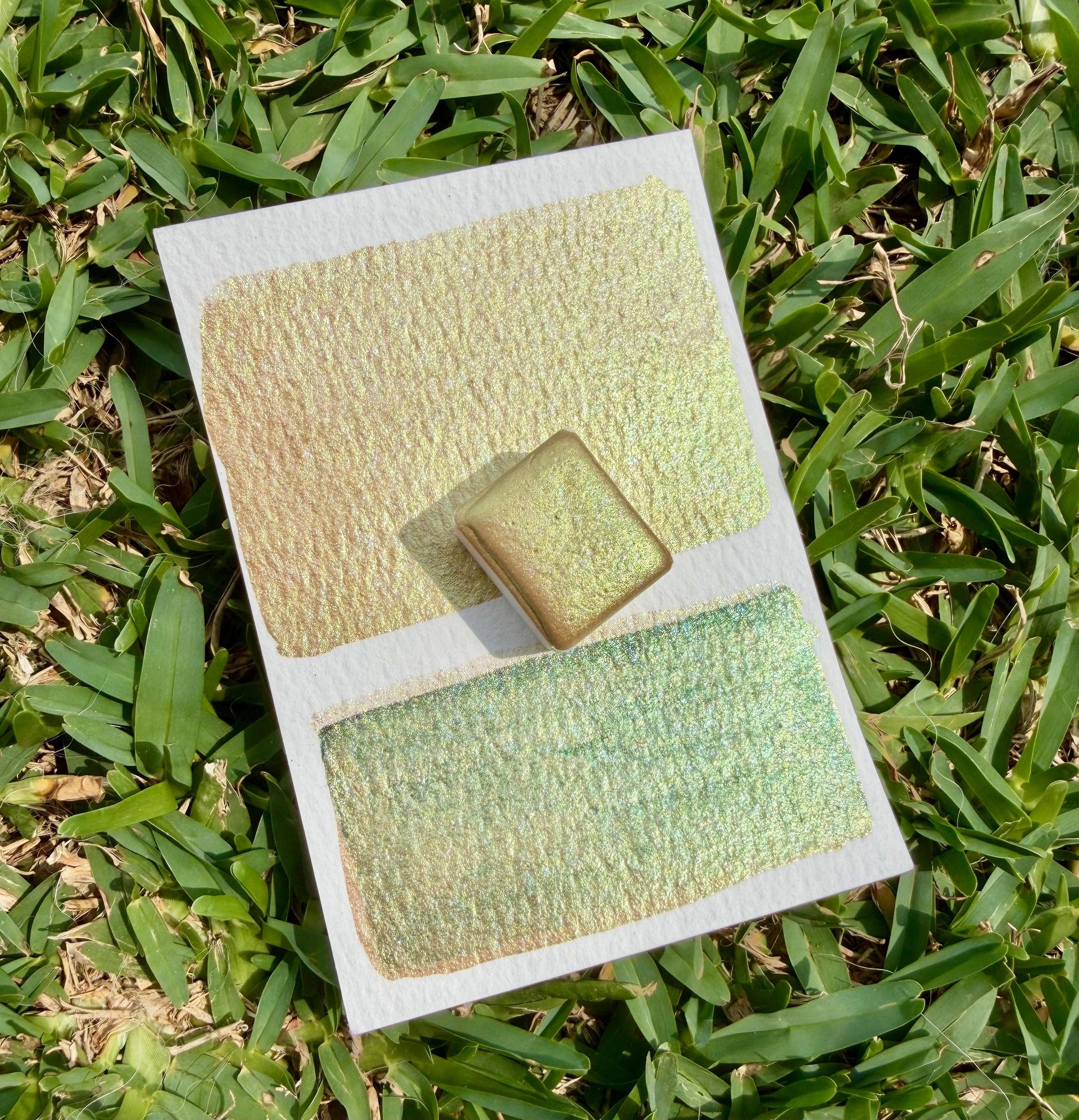 Sun Tax | Handmade Watercolors | Handmade Paint | Watercolors | Watercolor | Handmade Cards | Golden Green Watercolor