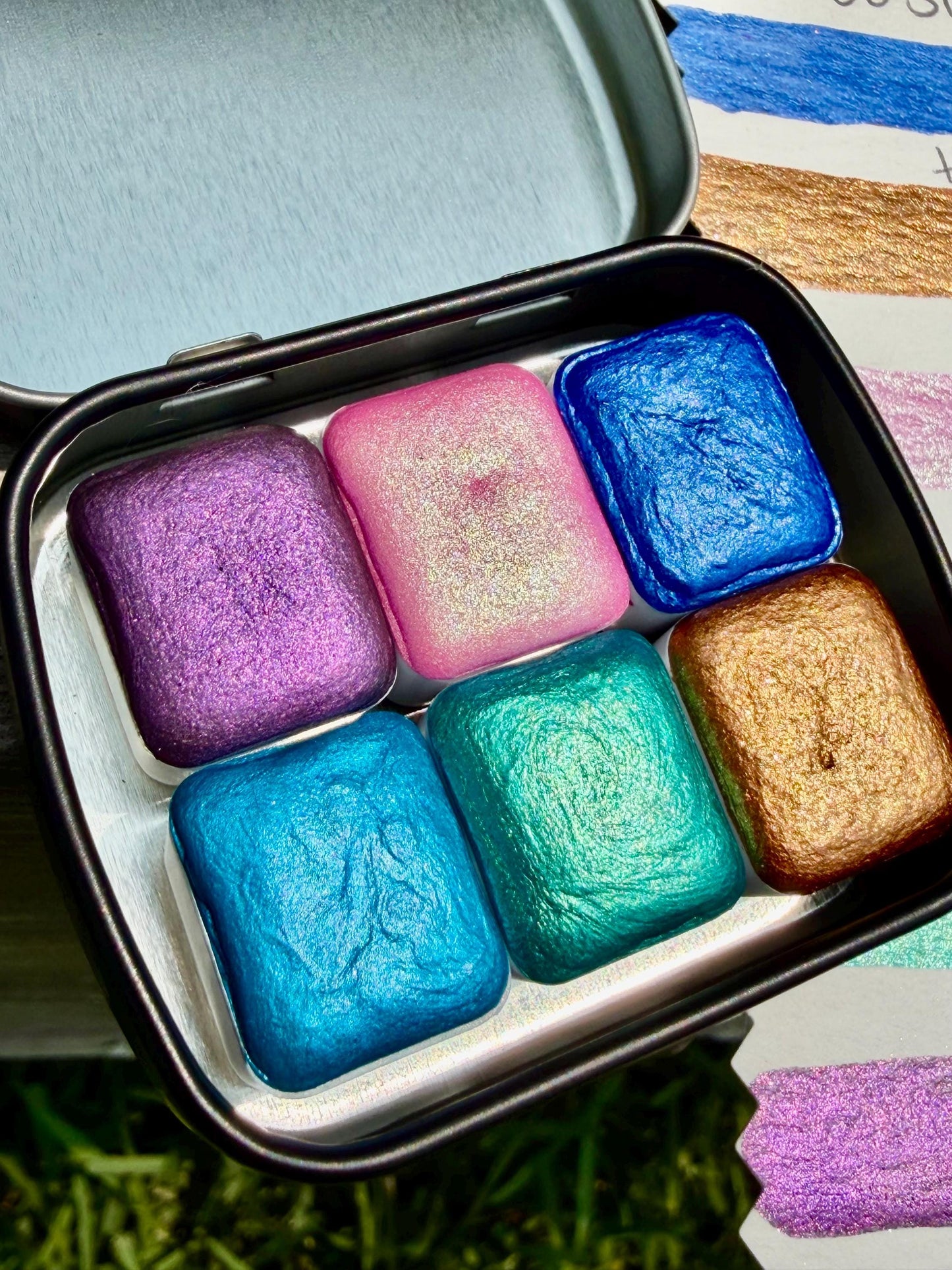Costal Tidings Set OR Singles | Handmade Watercolors | Handmade Paint | Shimmer Paint | Colorshift | Shimmer Watercolors | Tin WITH Set