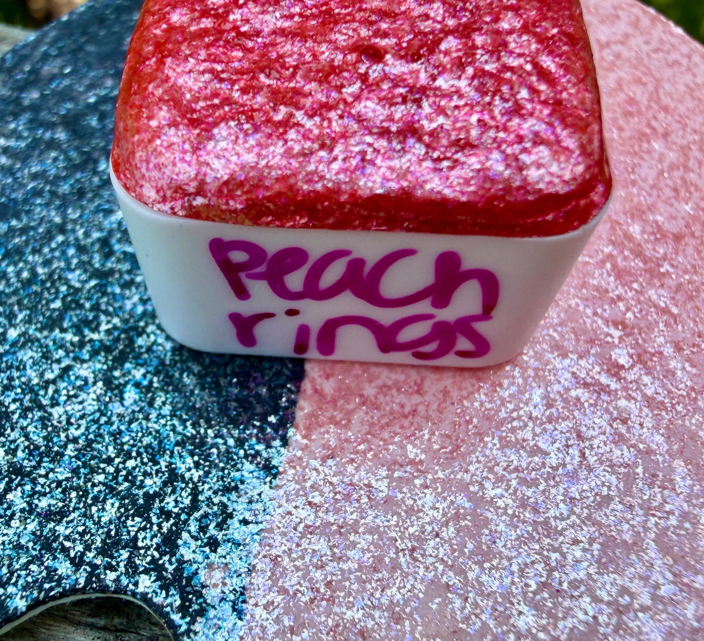 Peach Rings | Large Particle Mica | Handmade Watercolors | Handmade Paint | Watercolors | Watercolor Artist | Handmade Watercolor |